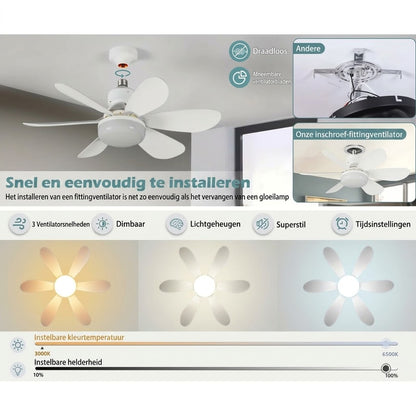 2-in-1 Draagbare plafondventilator & lamp met afstandsbediening