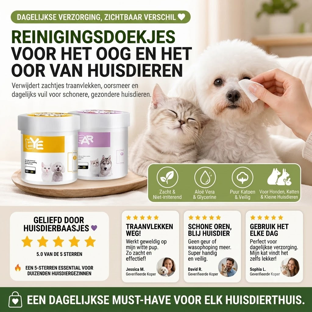 Alcoholvrije Doekjes voor Oren en Ogen van Huisdieren