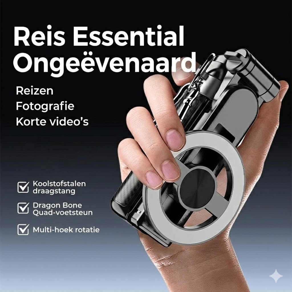 4-in-1 Magnetische Selfiestick met 360° Rotatie