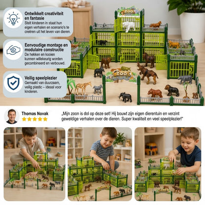 Modulaire dierentuin bouwset met dierenfiguren en interactieve kooien