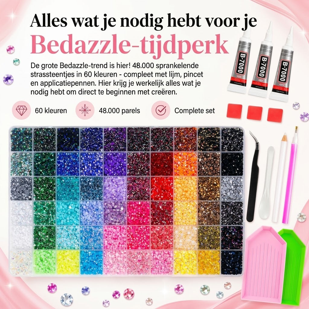 Bedazzle strass steentjes set met 48000 stuks in 60 kleuren
