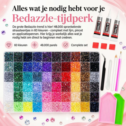 Bedazzle strass steentjes set met 48000 stuks in 60 kleuren