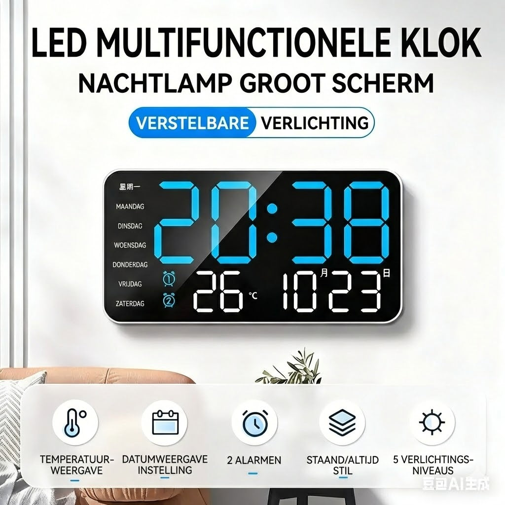 Multifunctionele decoratieve LED digitale wandklok