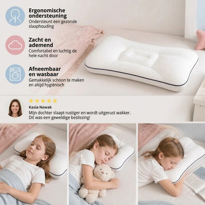 Ergonomisch kinderkussen van memory foam met nekondersteuning