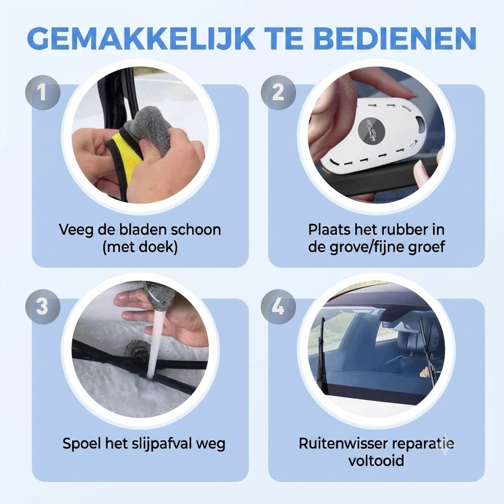 Universele ruitenwisser reparatietool herstelt versleten rubberen bladen in 30 seconden