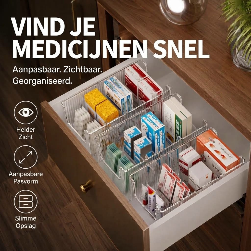 Uitschuifbare transparante medicijnorganizer