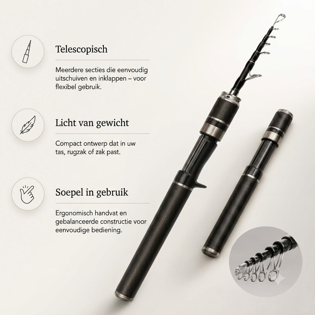 Carbon PocketRod telescopische vishengel van koolstofvezel 180 cm