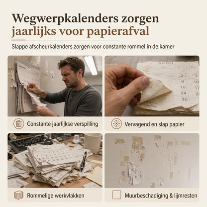 Ronde draaibare houten eeuwigdurende kalender