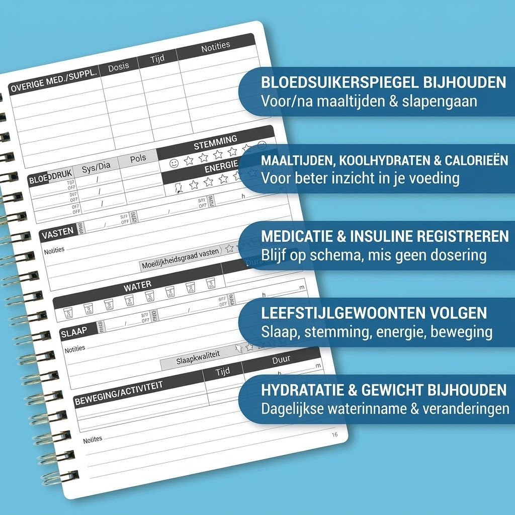 Diabetesdagboek met voedingsmiddelenlijst