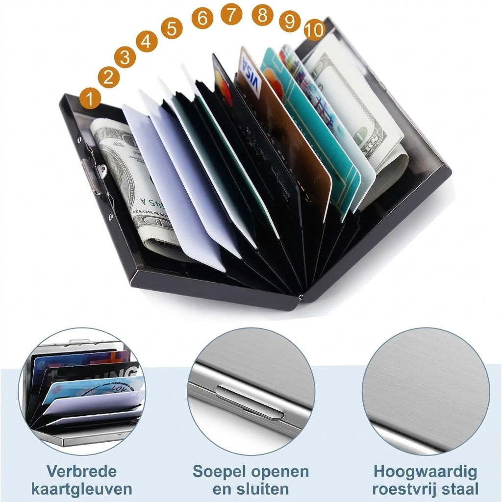 RVS RFID creditcardhouder met 10 vakken