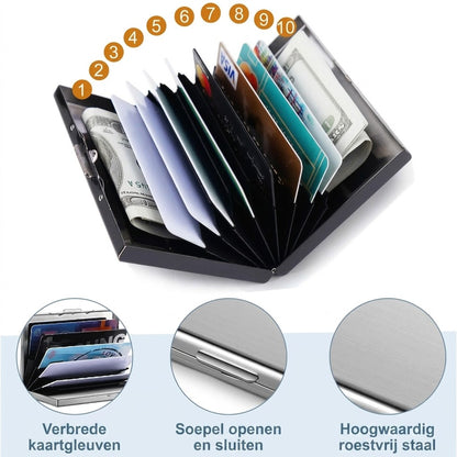 RVS RFID creditcardhouder met 10 vakken
