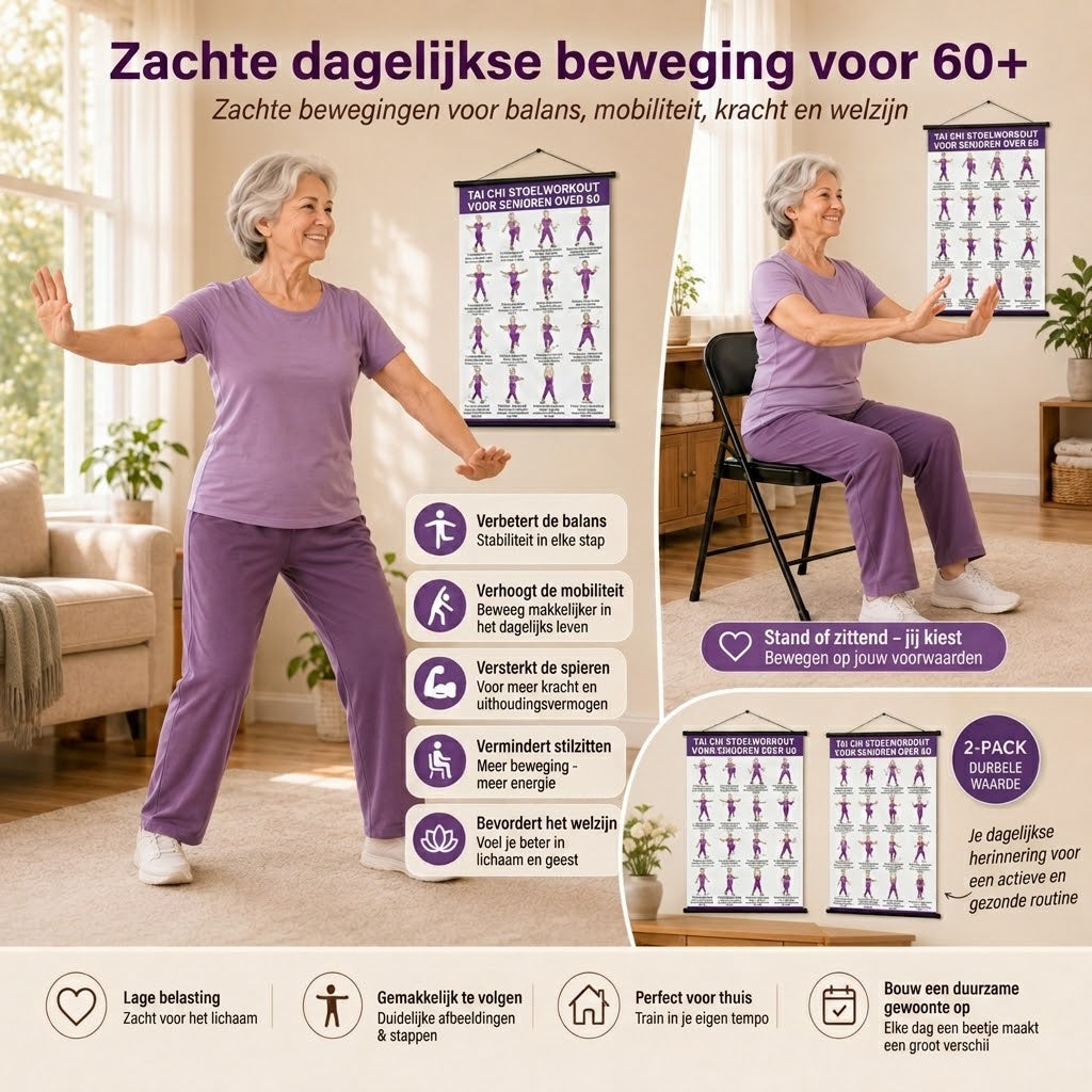 Tai chi stoeloefeningen posters voor senioren set van 2