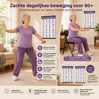 Tai chi stoeloefeningen posters voor senioren set van 2