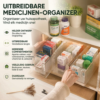 Uitschuifbare transparante medicijnorganizer