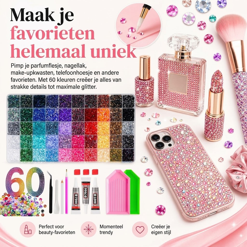 Bedazzle strass steentjes set met 48000 stuks in 60 kleuren