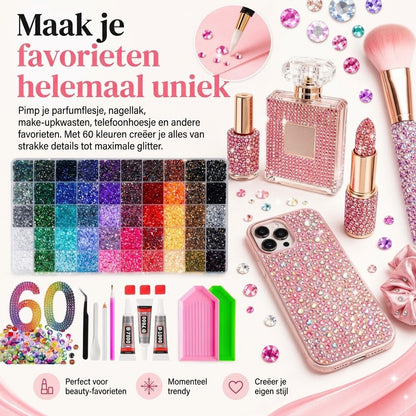 Bedazzle strass steentjes set met 48000 stuks in 60 kleuren