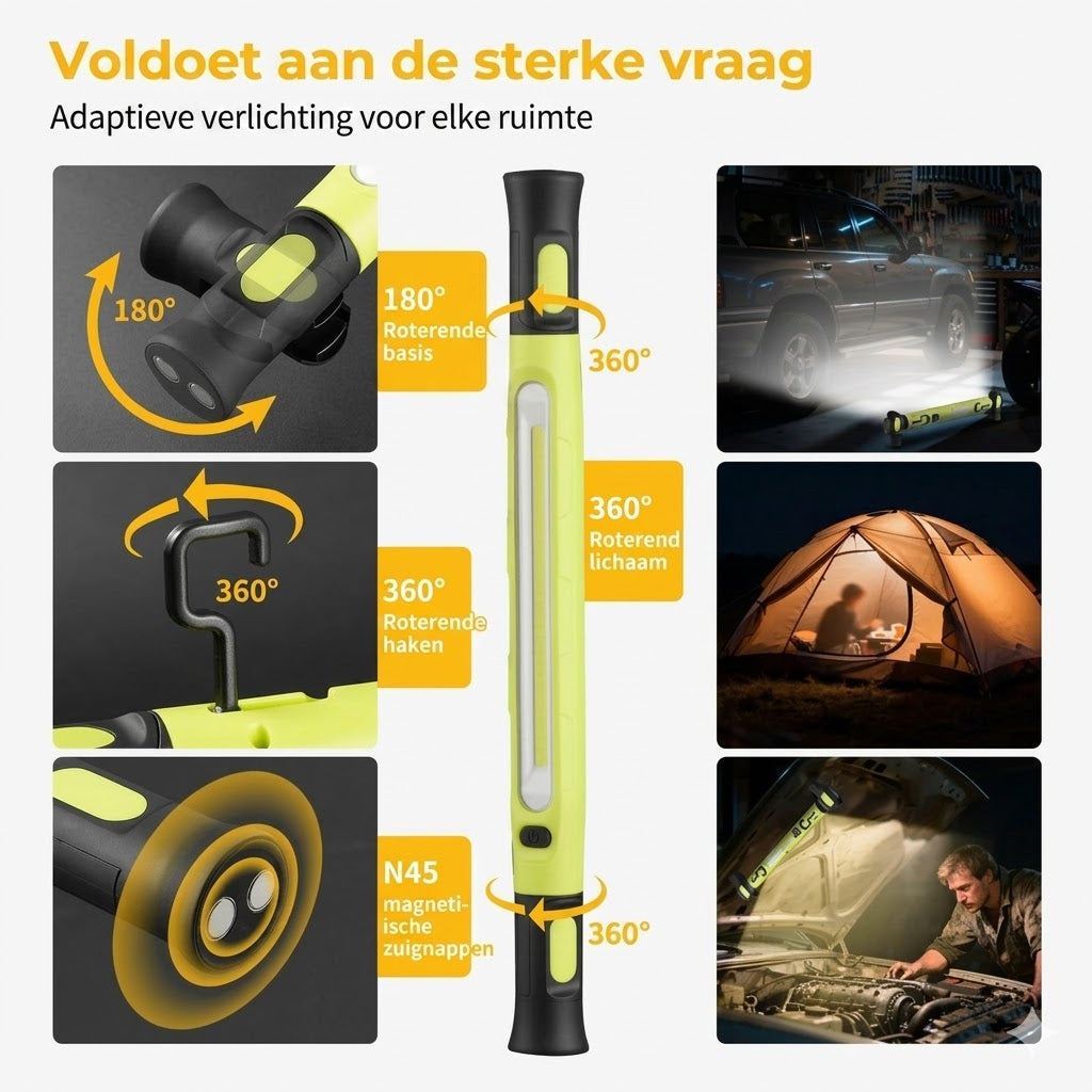 Oplaadbare Werkverlichtingsbalk – 3000LM, IPX4 Waterdicht & 360° Haak!