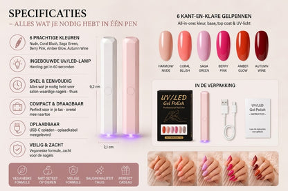 SalonPen 3 in 1 gelpennenset met UV LED lamp 6 stuks