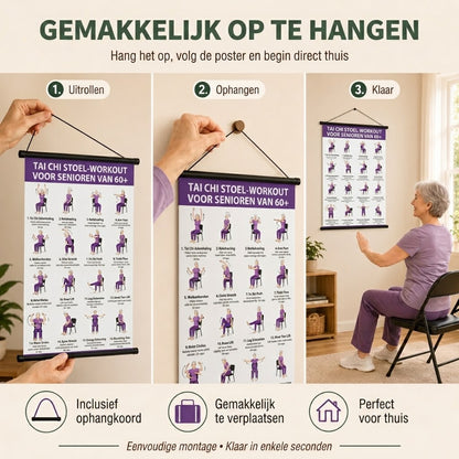 Tai chi stoeloefeningen posters voor senioren set van 2