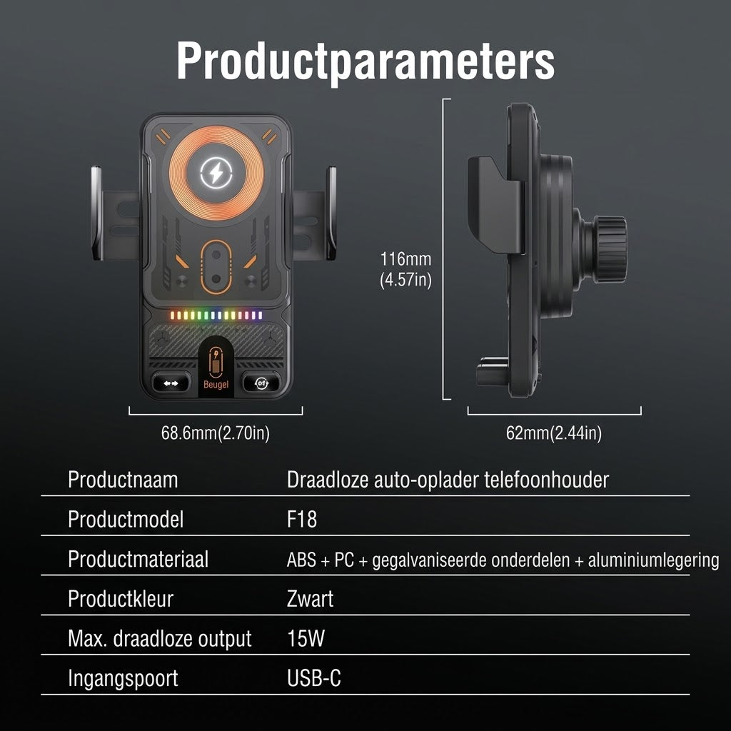 Draadloze autotelefoonhouder met oplaadfunctie
