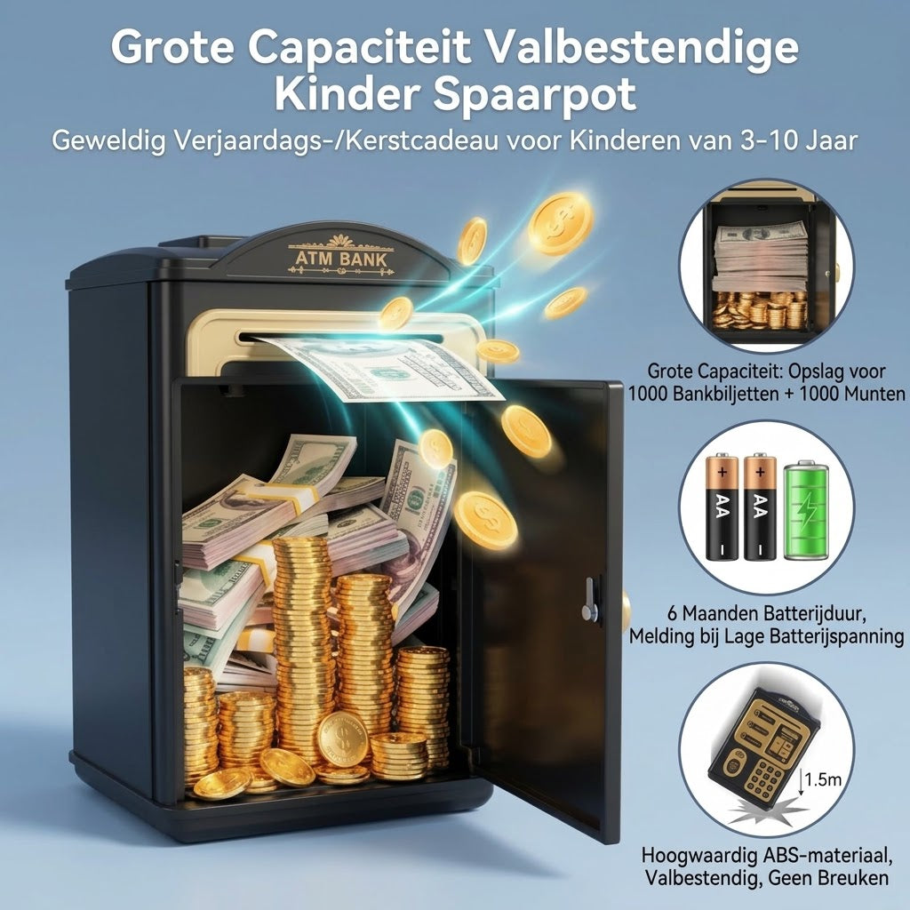 Automatische ATM spaarpot voor kinderen met wachtwoord