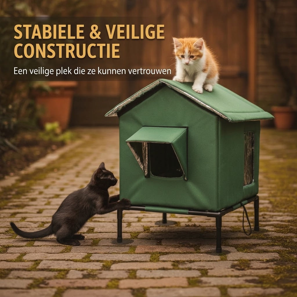 Weerbestendig verhoogd kattenhuis voor buiten