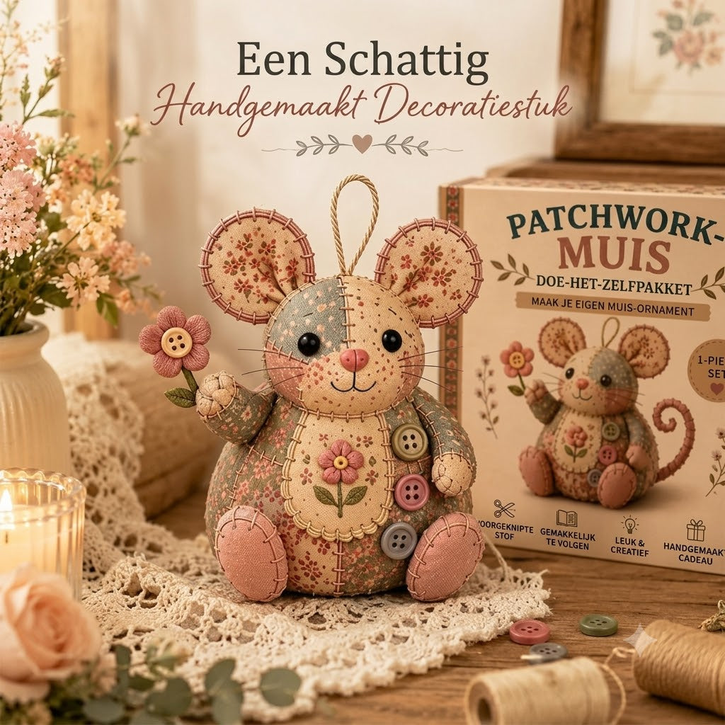 Complete DIY-set voor een patchworkmuis - Inclusief alle materialen