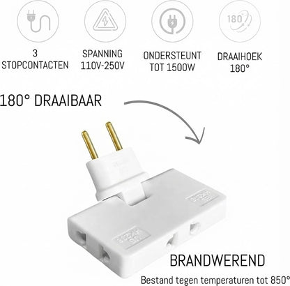180° graden draaibaar 3-voudig stopcontact(EU-stekker)