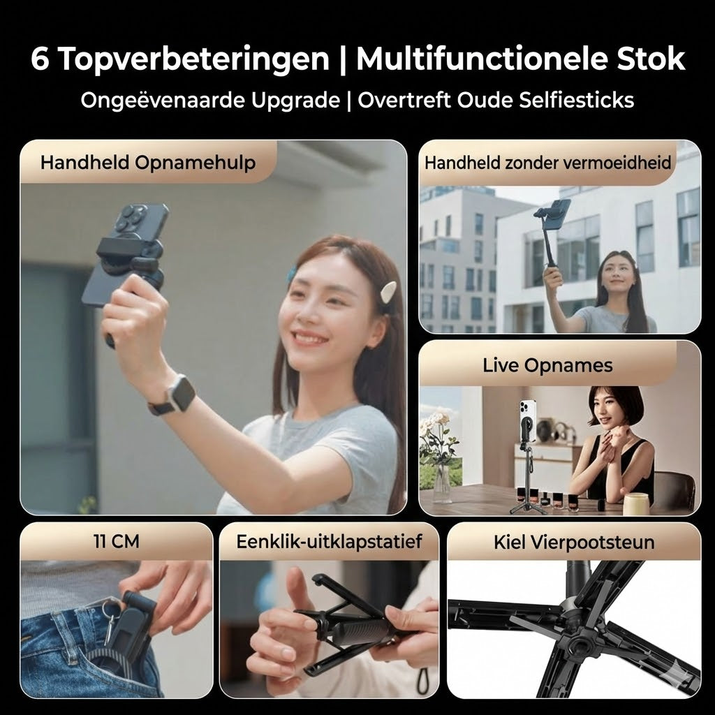 4-in-1 Magnetische Selfiestick met 360° Rotatie