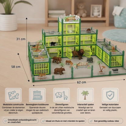 Modulaire dierentuin bouwset met dierenfiguren en interactieve kooien