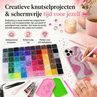 Bedazzle strass steentjes set met 48000 stuks in 60 kleuren