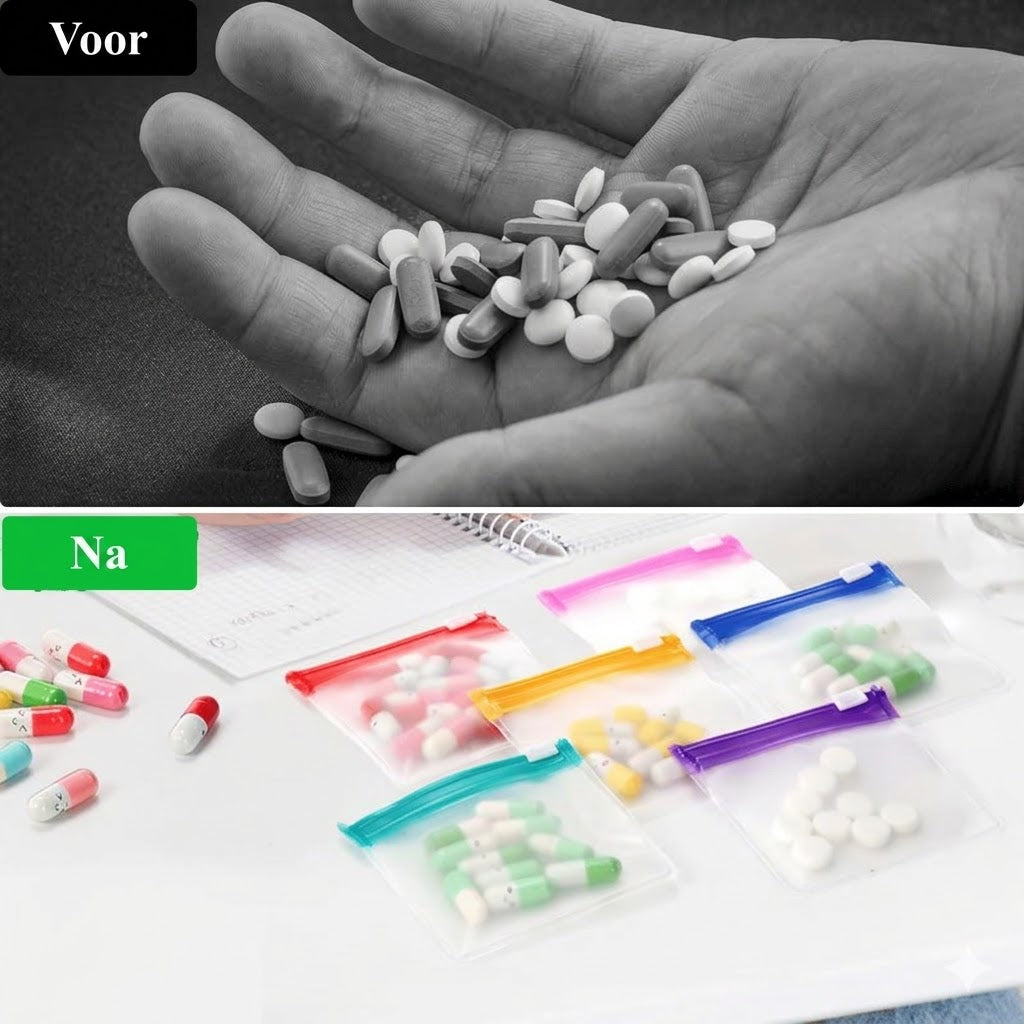 Set van 7 doorzichtige pilzakjes met schuifslot – luchtdicht