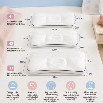 Ergonomisch kinderkussen van memory foam met nekondersteuning