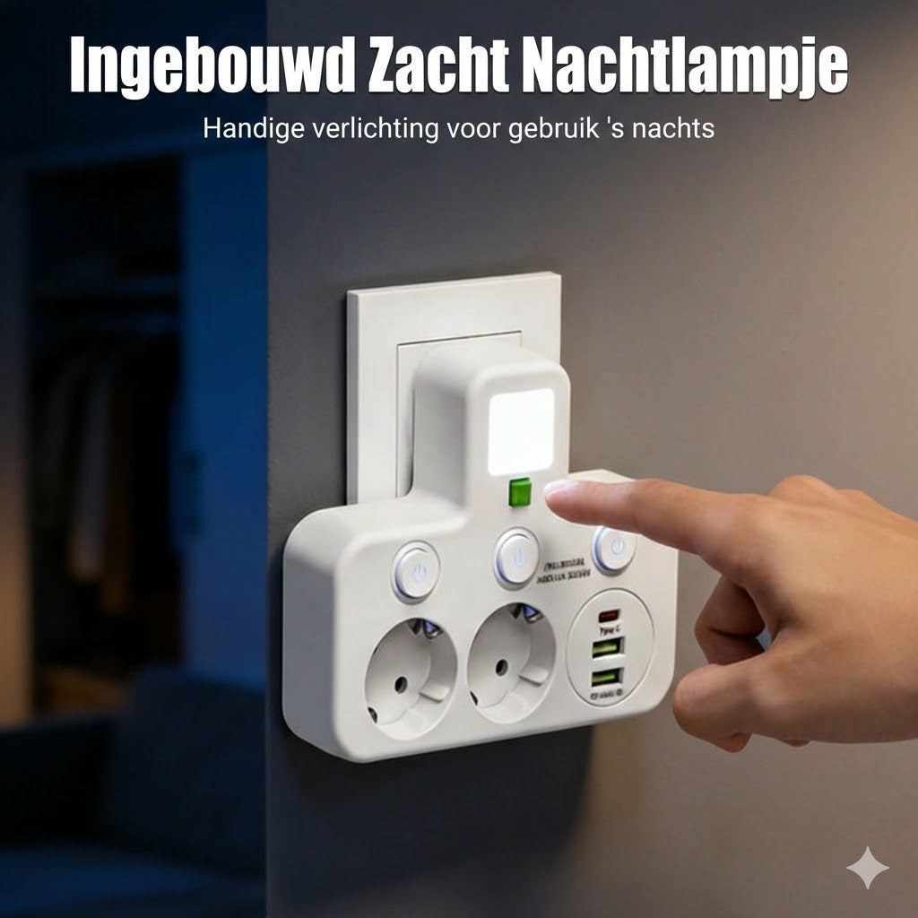 Ruimtebesparende Stekkerdoos met Licht en USB