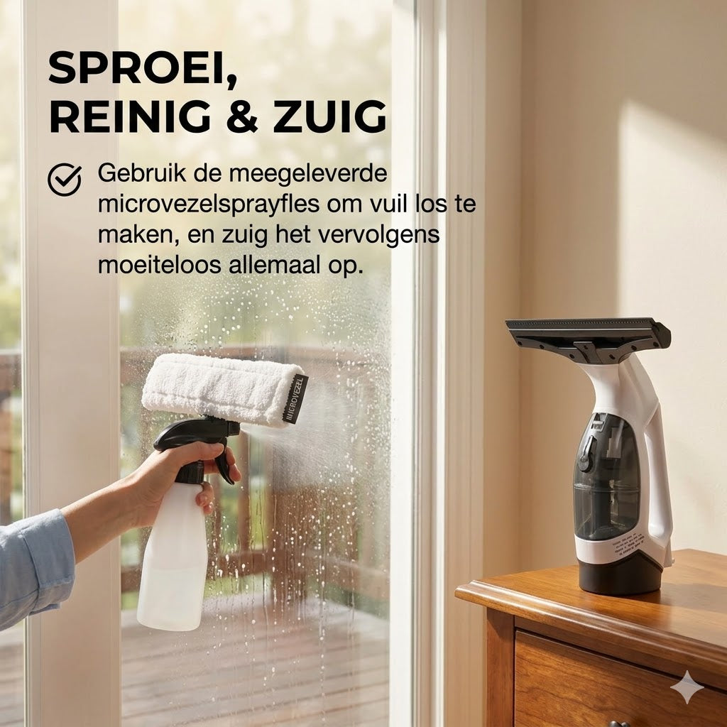 Elektrische raamstofzuiger met verlengstang