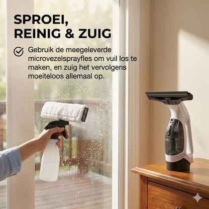 Elektrische raamstofzuiger met verlengstang