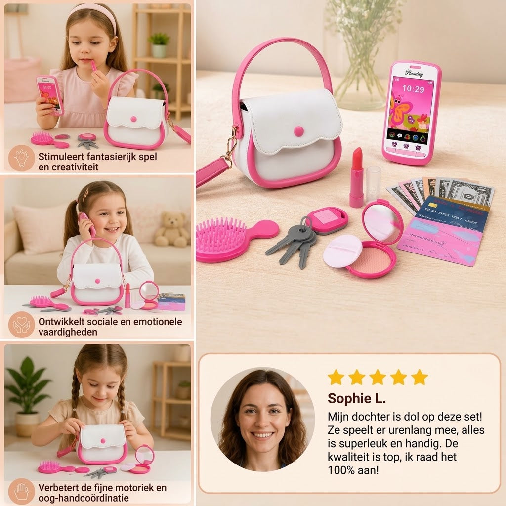 Kinder speelhandtas set met telefoon en make up accessoires