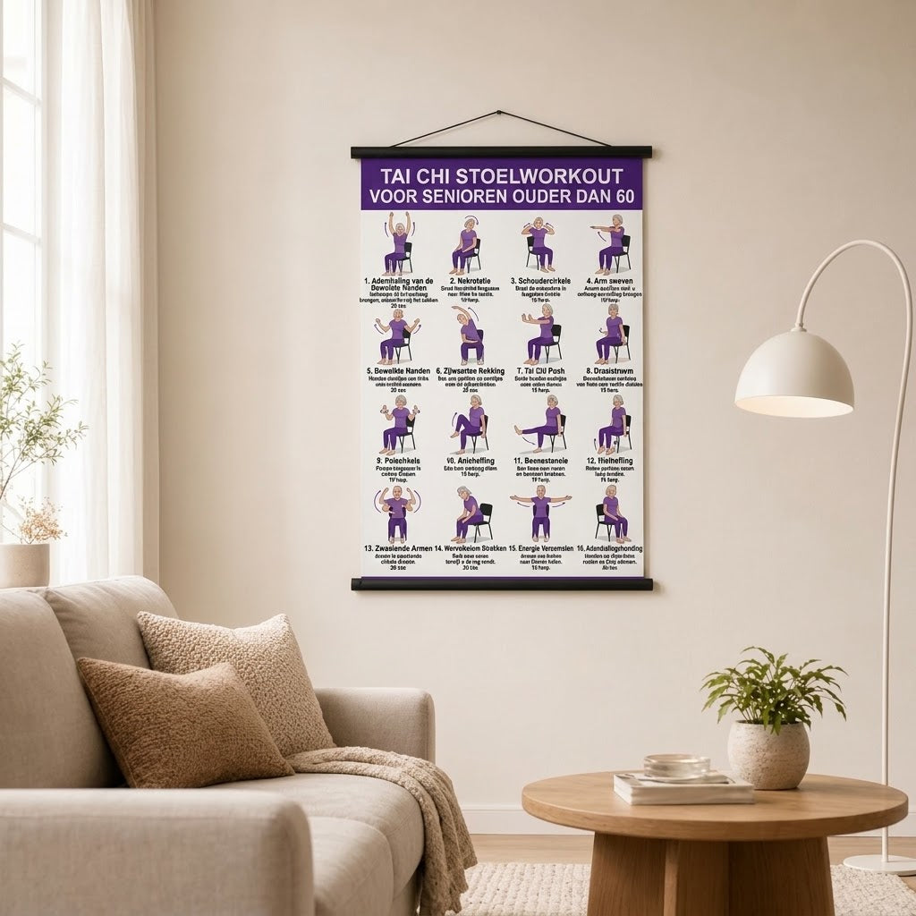 Tai chi stoeloefeningen posters voor senioren set van 2