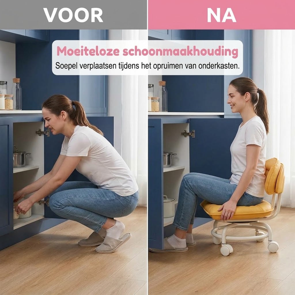 Lage verrijdbare kruk met rugleuning