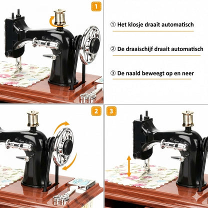 Houten mini-naaimachine muziekdoosje