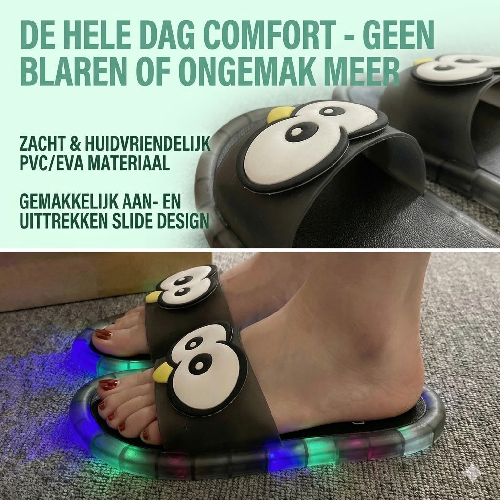 Schattige slippers met cartoonmotieven die oplichten