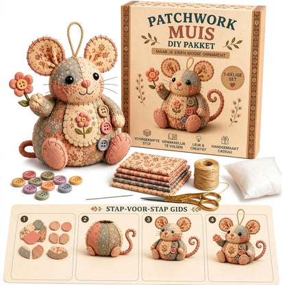 Complete DIY-set voor een patchworkmuis - Inclusief alle materialen