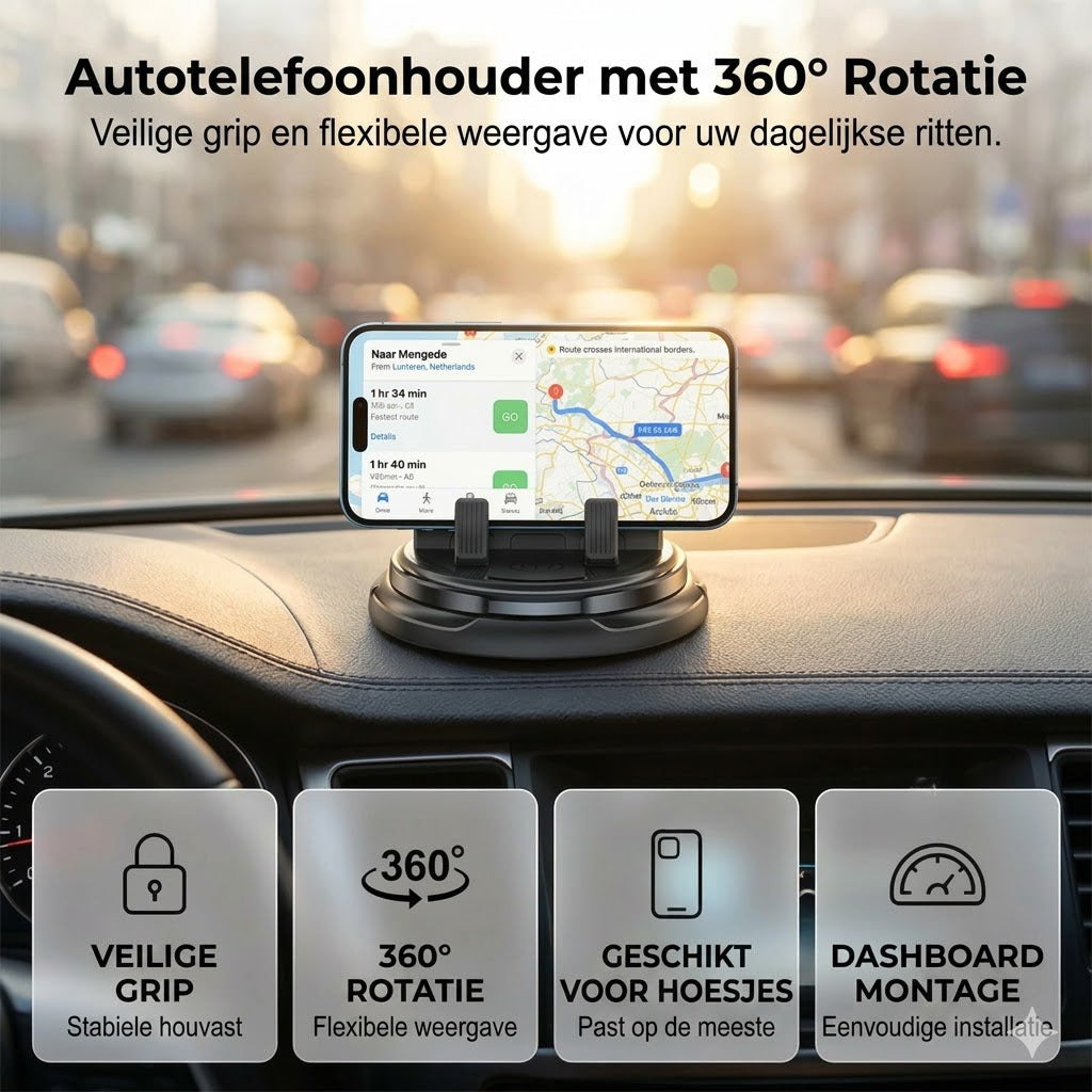 360° draaibare telefoonhouder voor op het dashboard