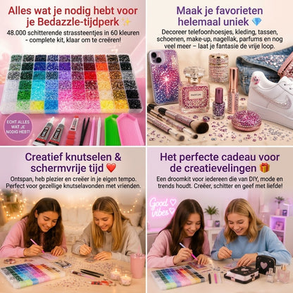 Bedazzle strass steentjes set met 48000 stuks in 60 kleuren