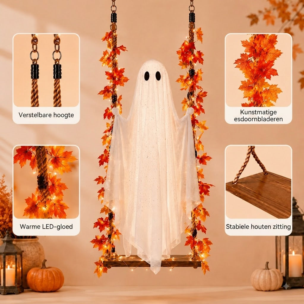 Hangende spookschommel met LED verlichting voor Halloween