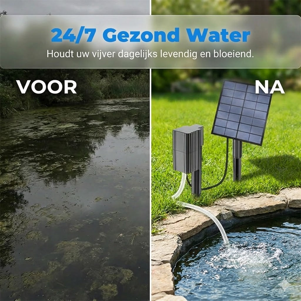 Solar vijverbeluchter biedt continue zuurstof voor vissen en planten