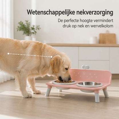 Verhoogde dubbele voerbak voor katten en honden met RVS bakjes