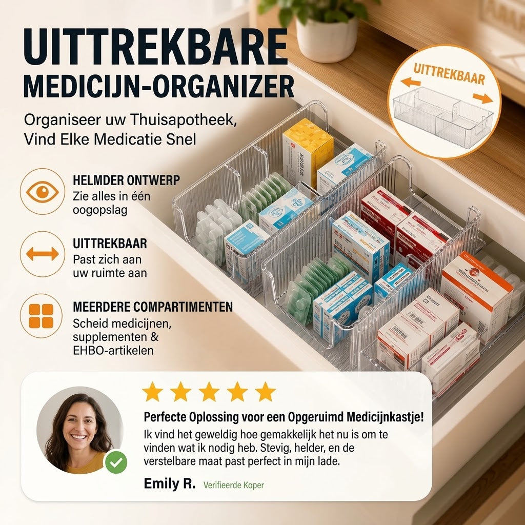 Uitschuifbare transparante medicijnorganizer