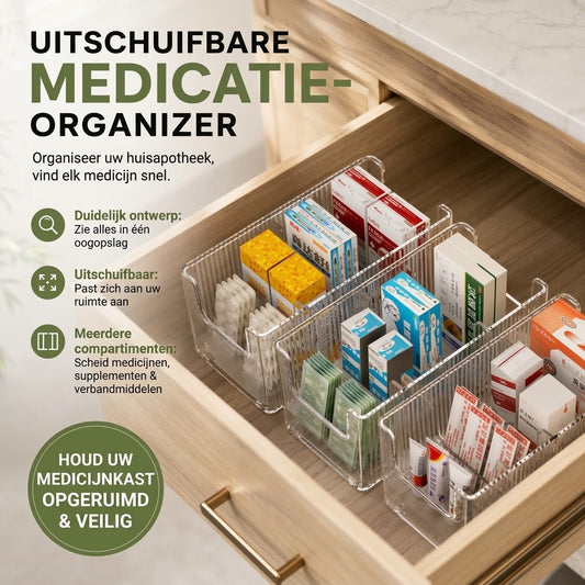 Uitschuifbare transparante medicijnorganizer