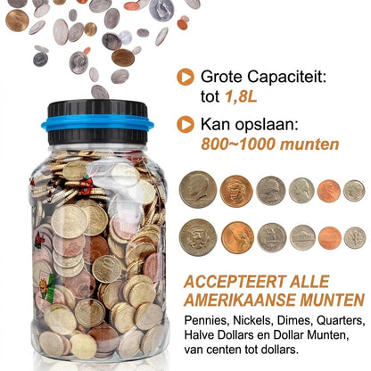 Digitale spaarpot met muntenteller voor euro en dollar